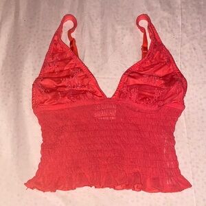 Urban Outfitters Coral Red Smocked Lace Crop Top